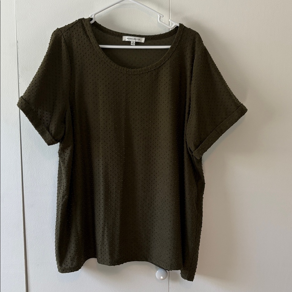 Rose +‎ Olive Dark Olive Green Textured Tee